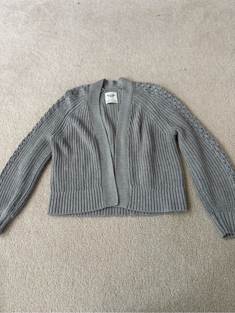Abercrombie & Fitch Gray Open-Front Ribbed Cardigan